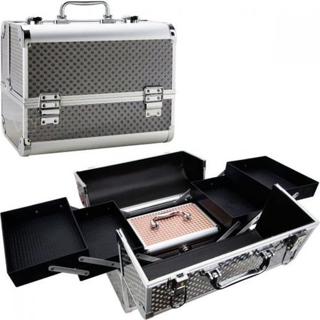 VER Ver CP003-174 2-in-1 Raindrop Holographic Makeup Train Case with 4 Extendable Trays & Personal Travel Case with Mirror & Key Lock; Silver CP003-174